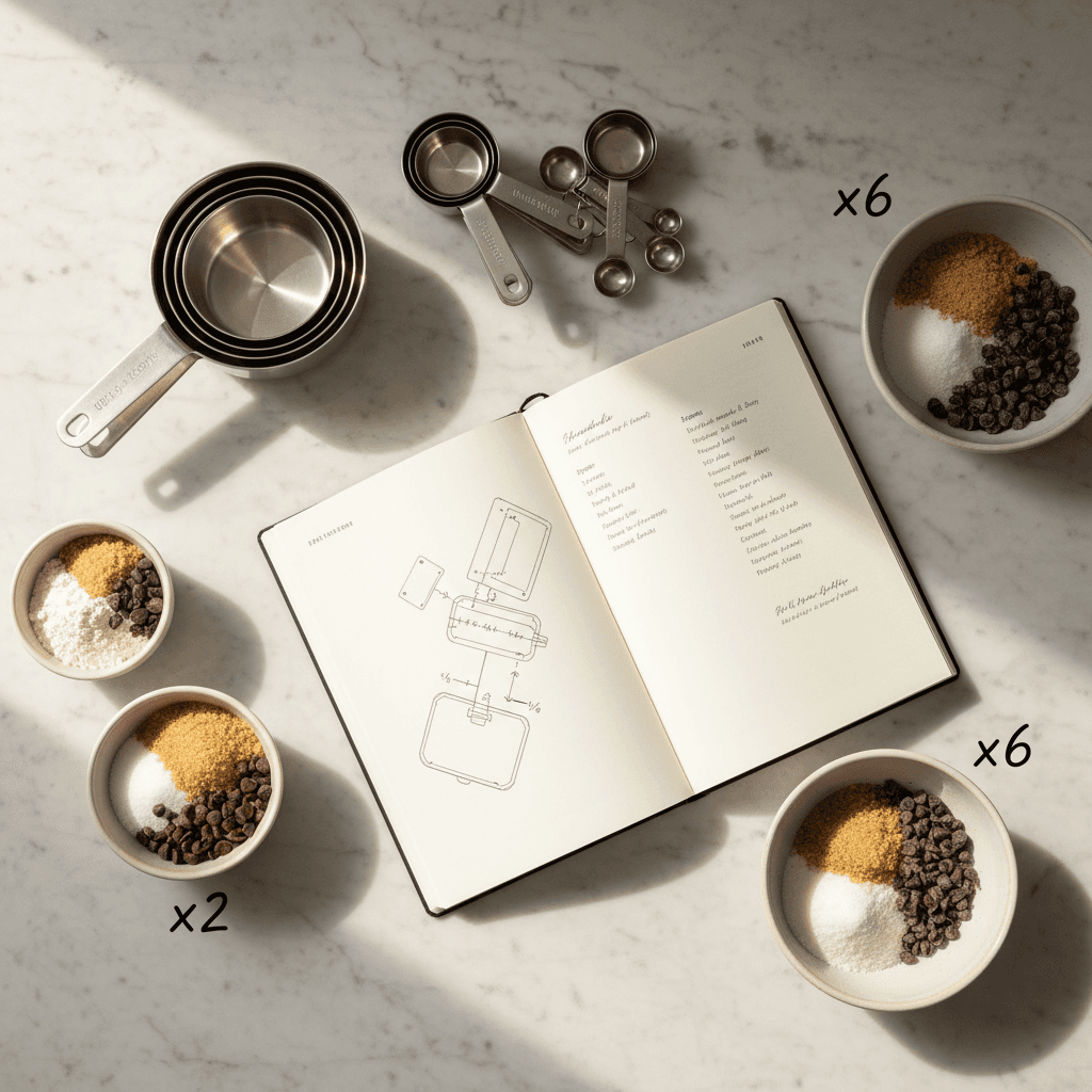 Open receptenboek met maatbekers en afgemeten ingrediënten