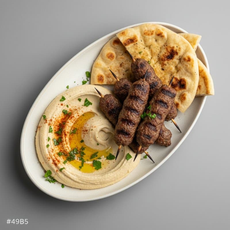 Lam kofta met hummus en flatbread