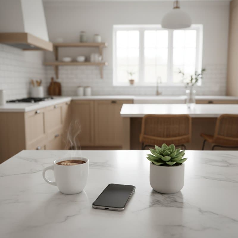 Smartphone met kook-app naast koffie